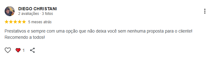 Avaliação de Diego Christani no Google Meu Negócio